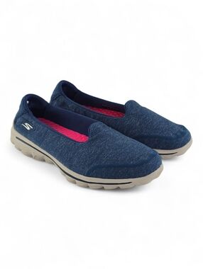 Skechers Women's Go Walk 3 Stride Slip-On Walking Shoes Heathered Blue 7